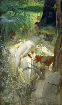 Cupidon et Nu Hans Zatzka Peinture à l'huile